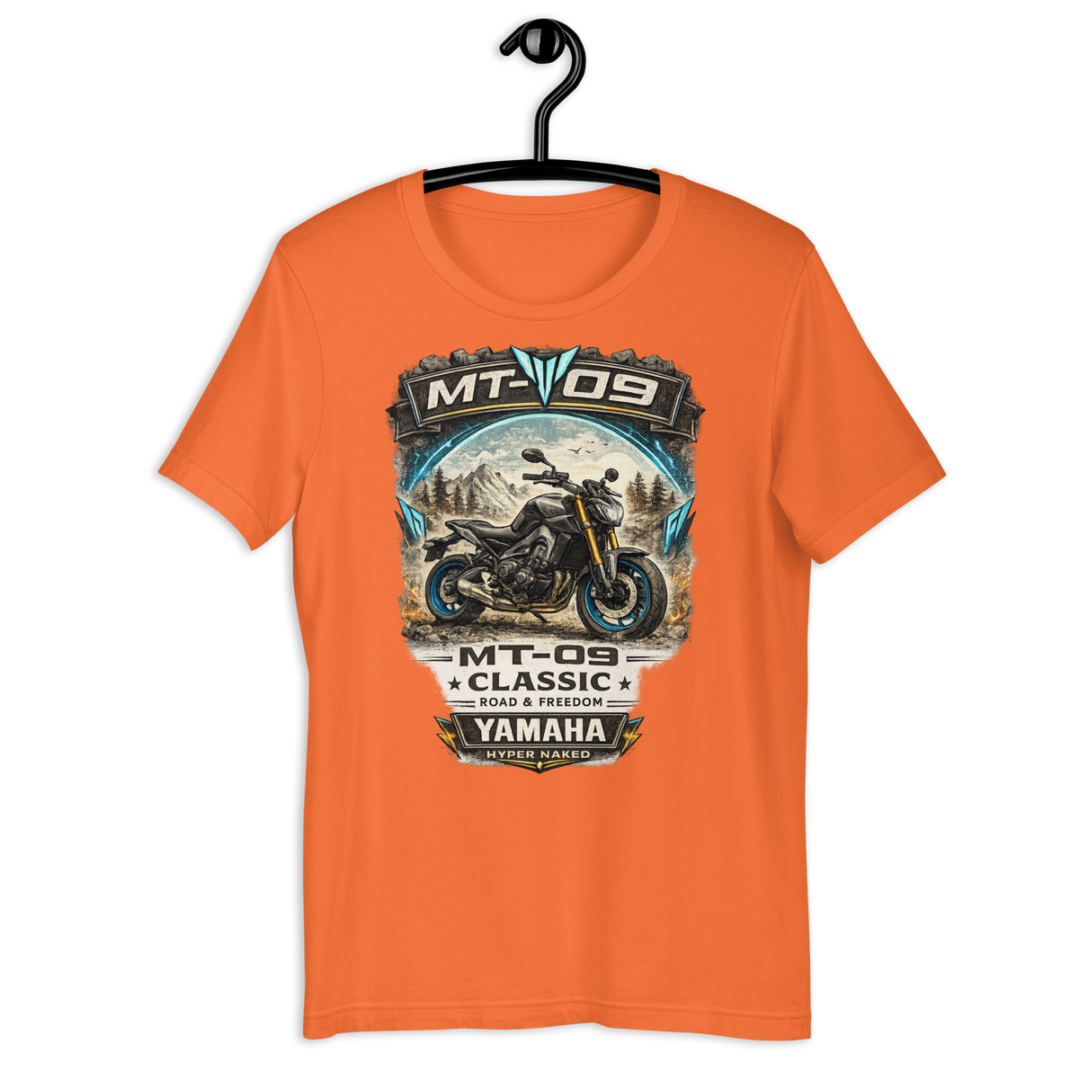 MT-09 Classic Yamaha Vintage Motorcycle Graphic Tee orange t-shirt mockup