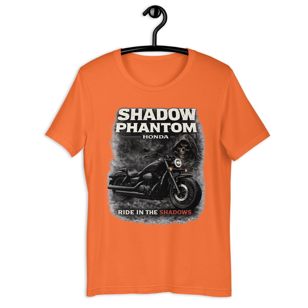 Shadow Phantom Ride In The Shadows Honda Motorcycle Graphic Tee orange t-shirt mockup