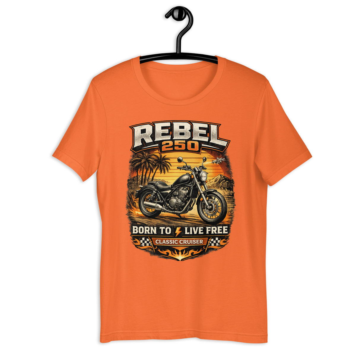 Rebel 250 Ride Fast Live Free Vintage Motorcycle Graphic Tee kelly green t-shirt mockup