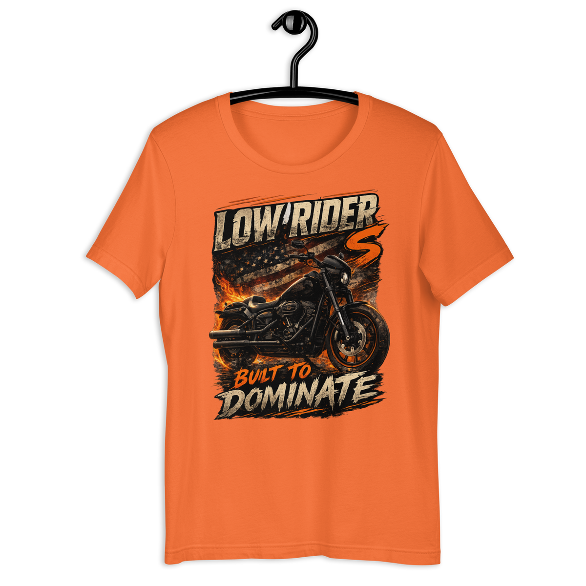 Low Rider S Built To Dominate American Flag Motorcycle Graphic Tee red t-shirt mockup