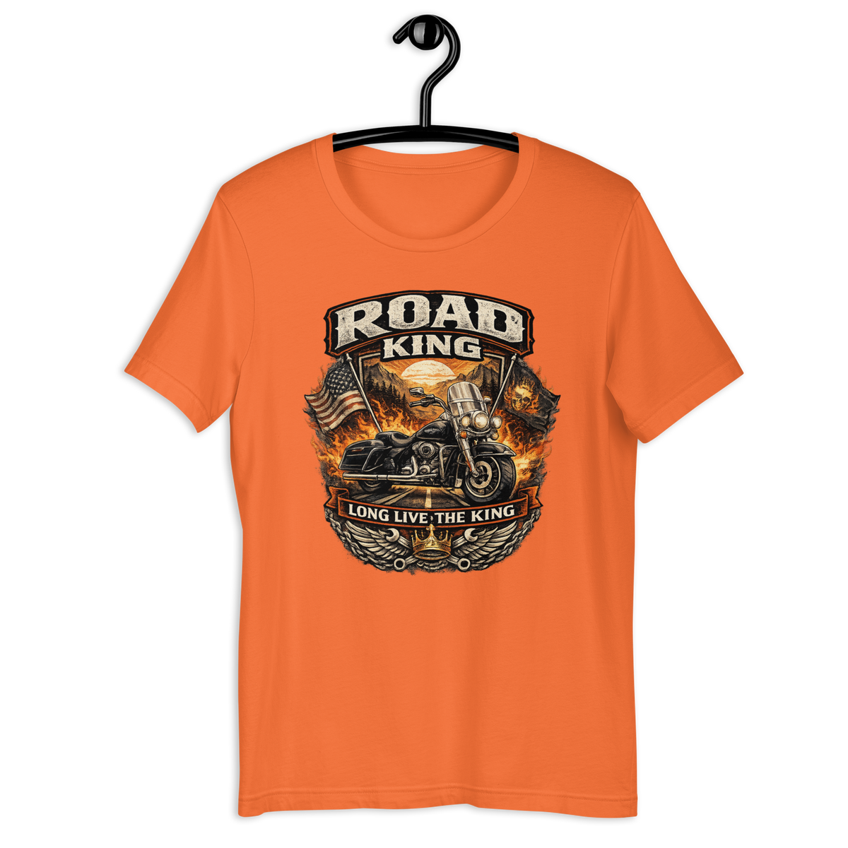 Road King Long Live The King Vintage Motorcycle Graphic Tee orange t-shirt mockup