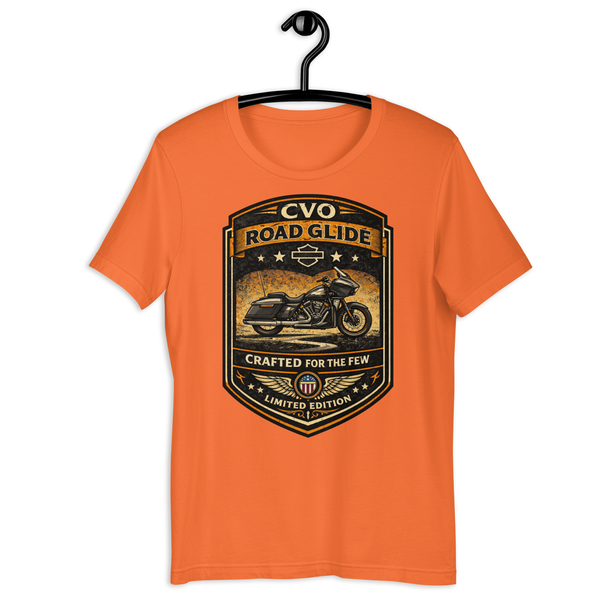 CVO Road Glide Crafted For The Few Limited Edition Motorcycle Graphic Tee orange t-shirt mockup