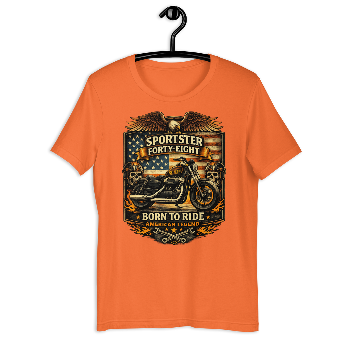 Sportster Forty-Eight Born To Ride American Legend Motorcycle Graphic Tee kelly green t-shirt mockup