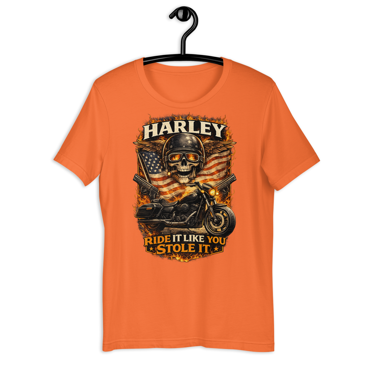 Ride It Like You Stole It Funny Motorcycle Graphic Tee kelly green t-shirt mockup