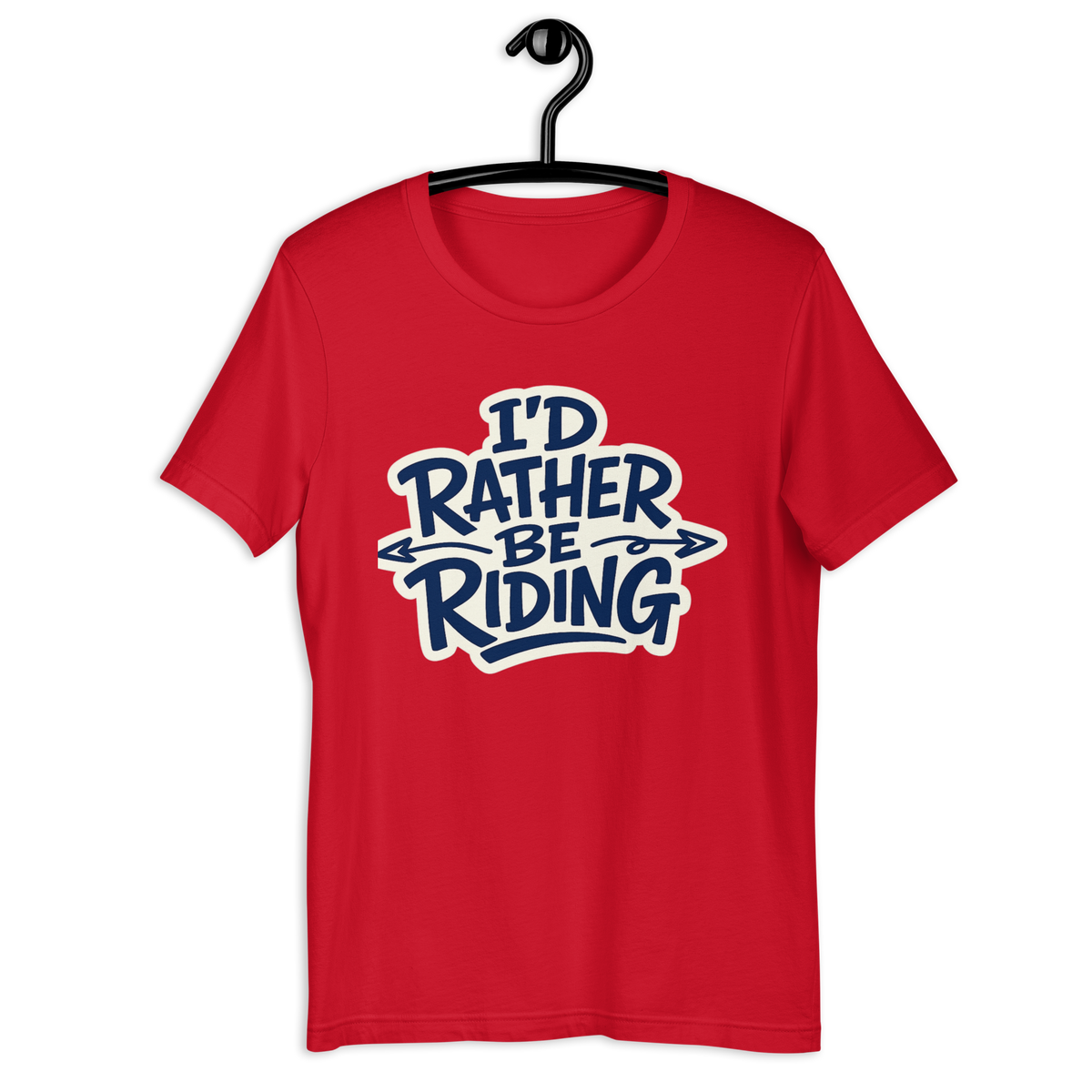 I'd Rather Be Riding Funny Motorcycle Graphic Tee red t-shirt mockup