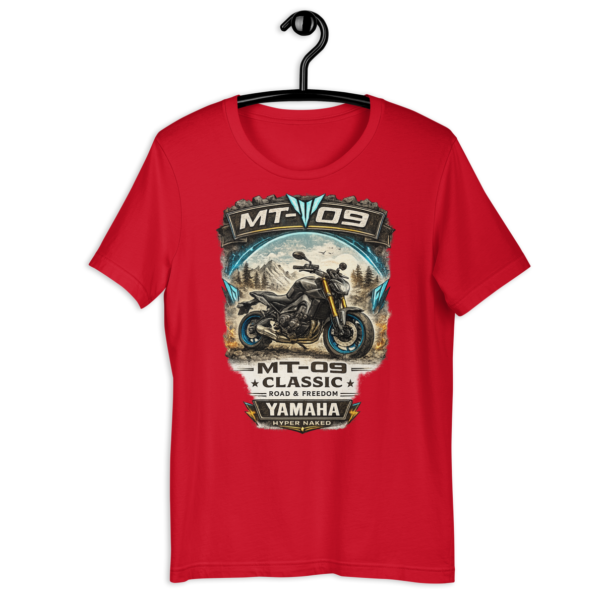 MT-09 Classic Yamaha Vintage Motorcycle Graphic Tee red t-shirt mockup
