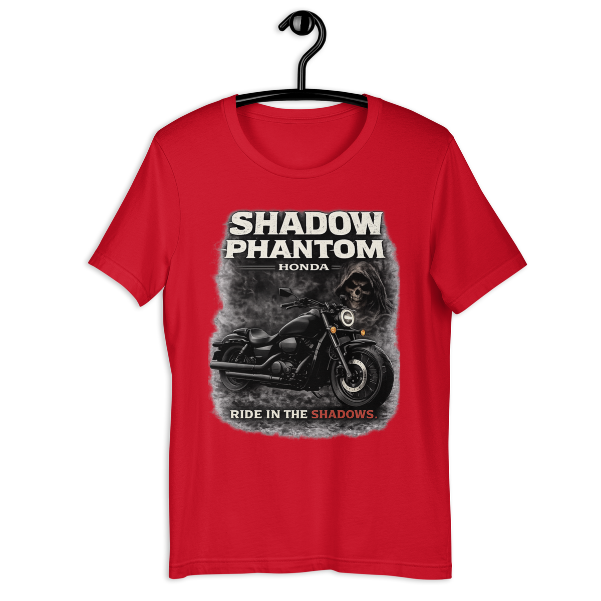 Shadow Phantom Ride In The Shadows Honda Motorcycle Graphic Tee red t-shirt mockup