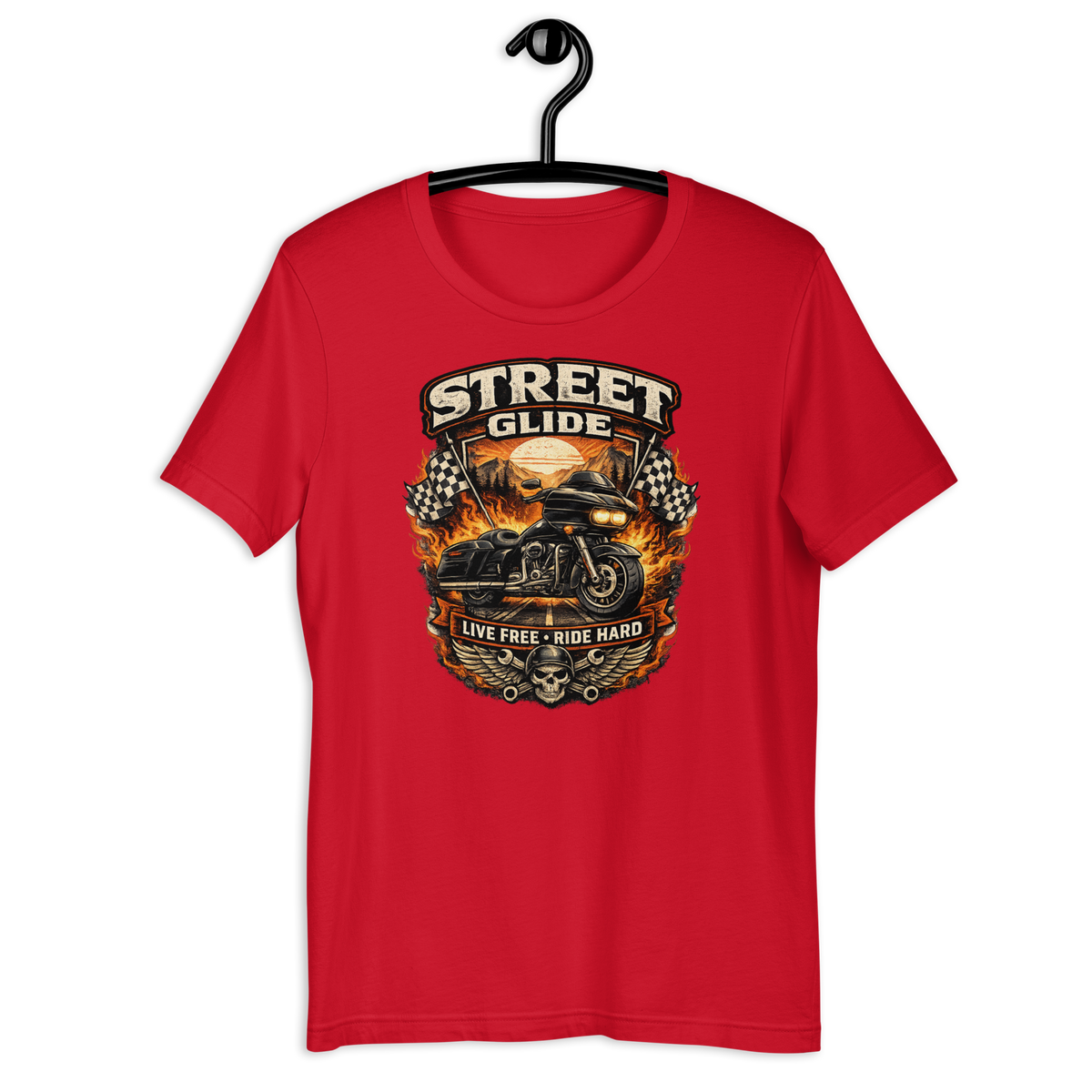 Street Glide Live Free Ride Hard Motorcycle Graphic Tee red t-shirt mockup