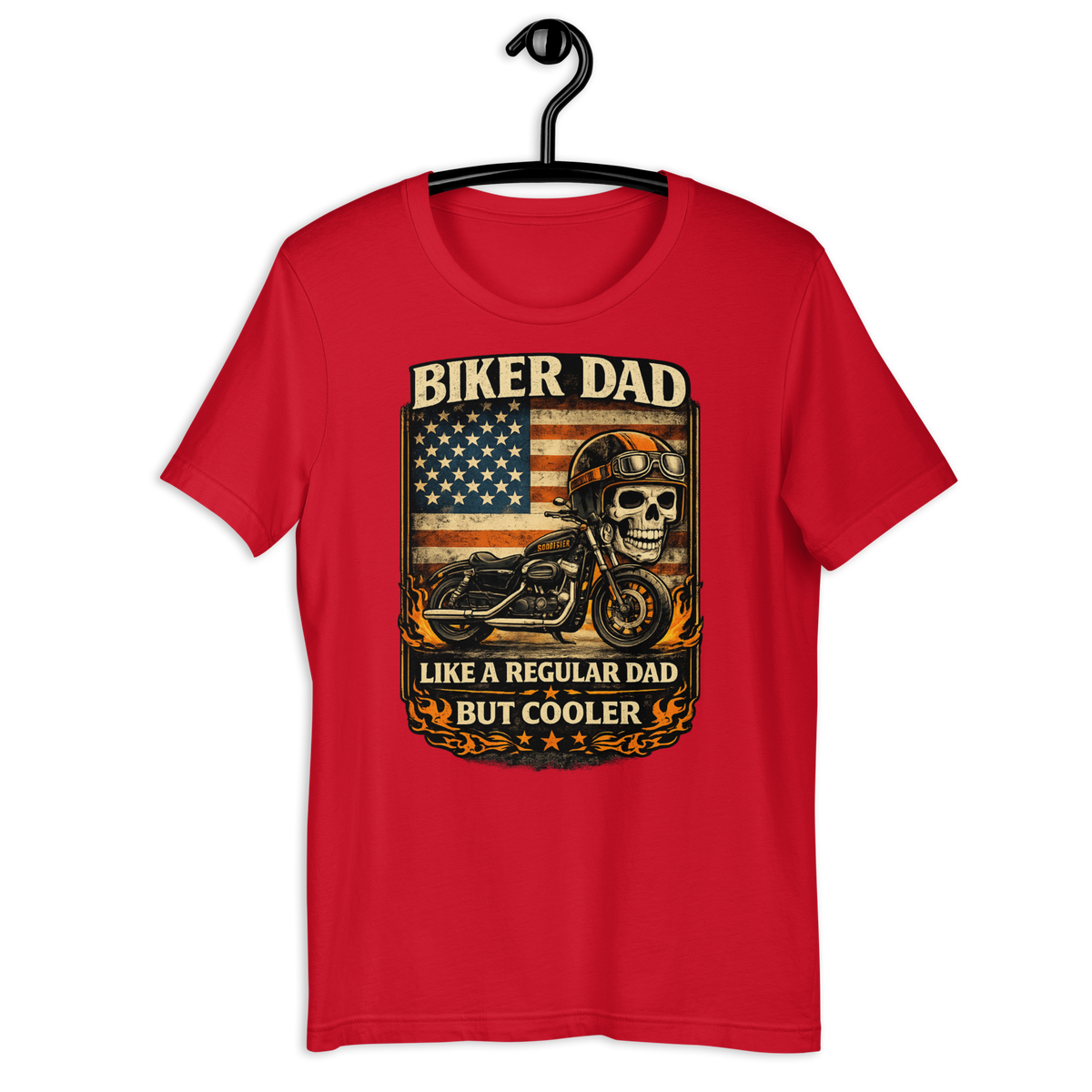 Biker Dad Like A Regular Dad But Cooler Funny Motorcycle Graphic Tee red t-shirt mockup