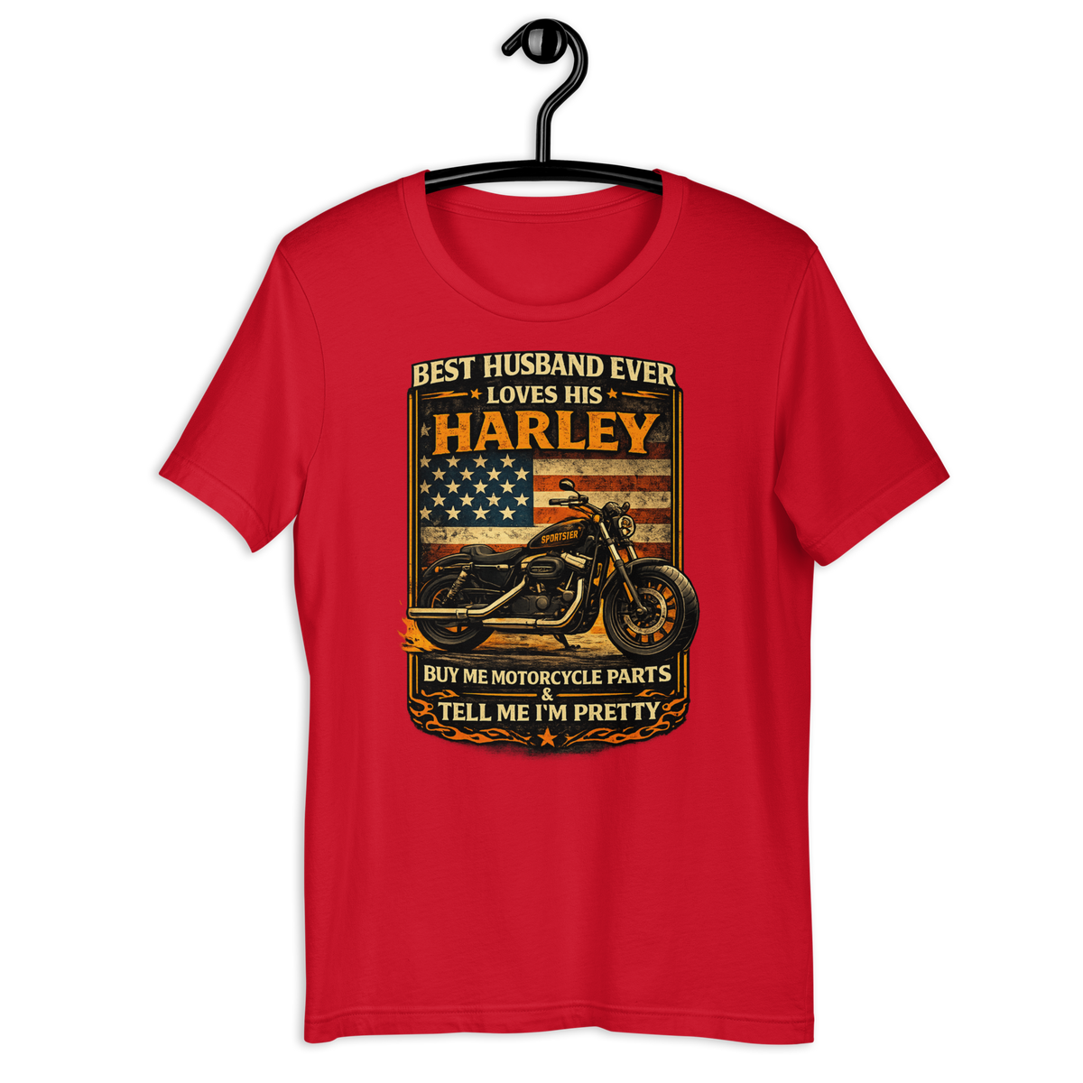 Best Husband Ever Loves His Motorcycle Funny Motorcycle Graphic Tee red t-shirt mockup