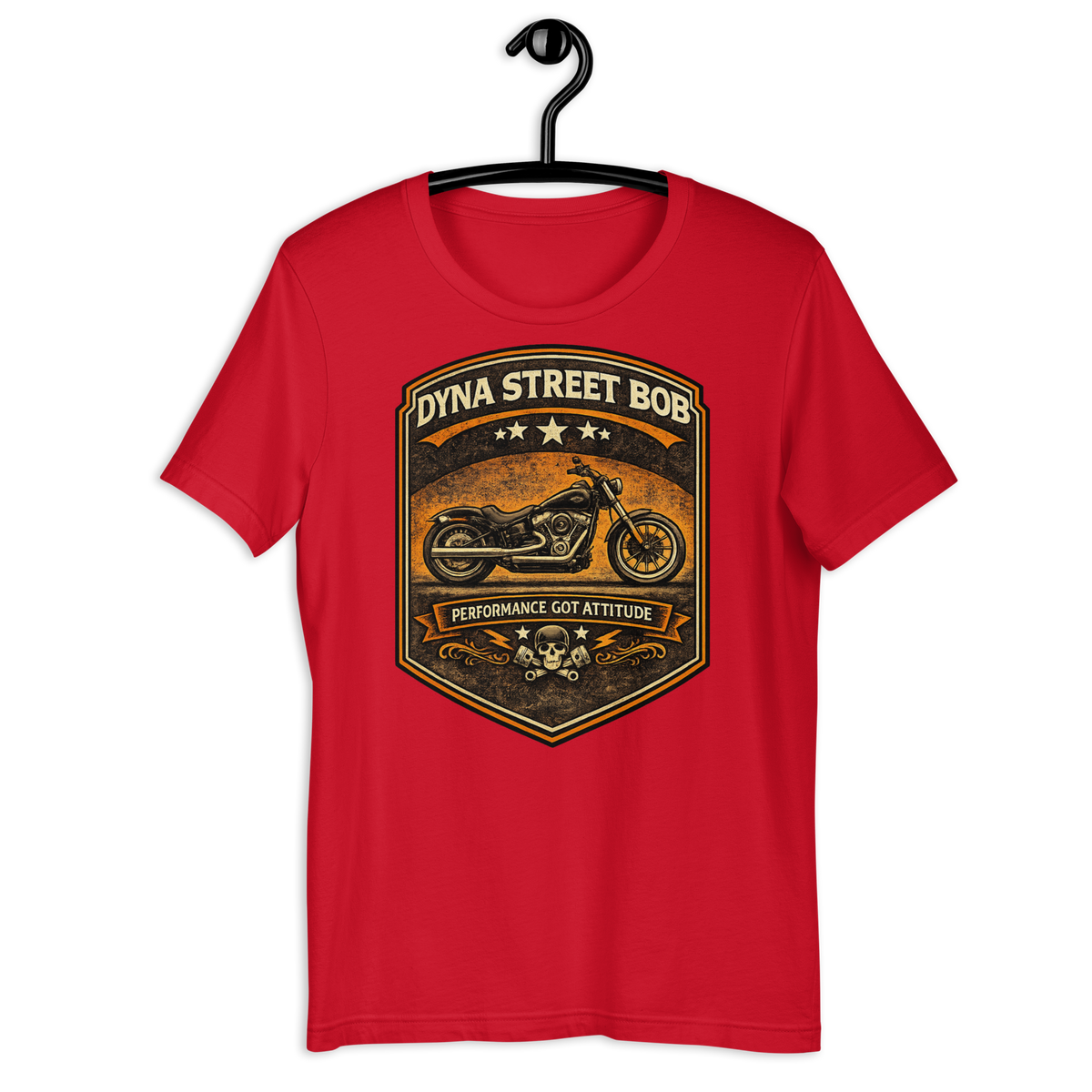 Dyna Street Bob Performance Got Attitude Vintage Motorcycle Graphic Tee red t-shirt mockup
