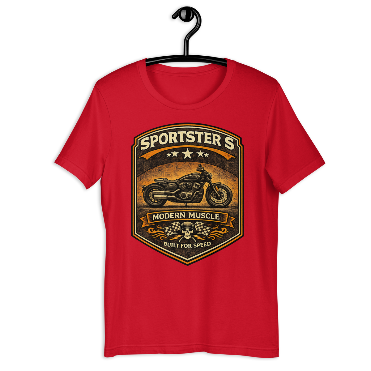 Sportster S Modern Muscle Built For Speed Vintage Motorcycle Graphic Tee red t-shirt mockup