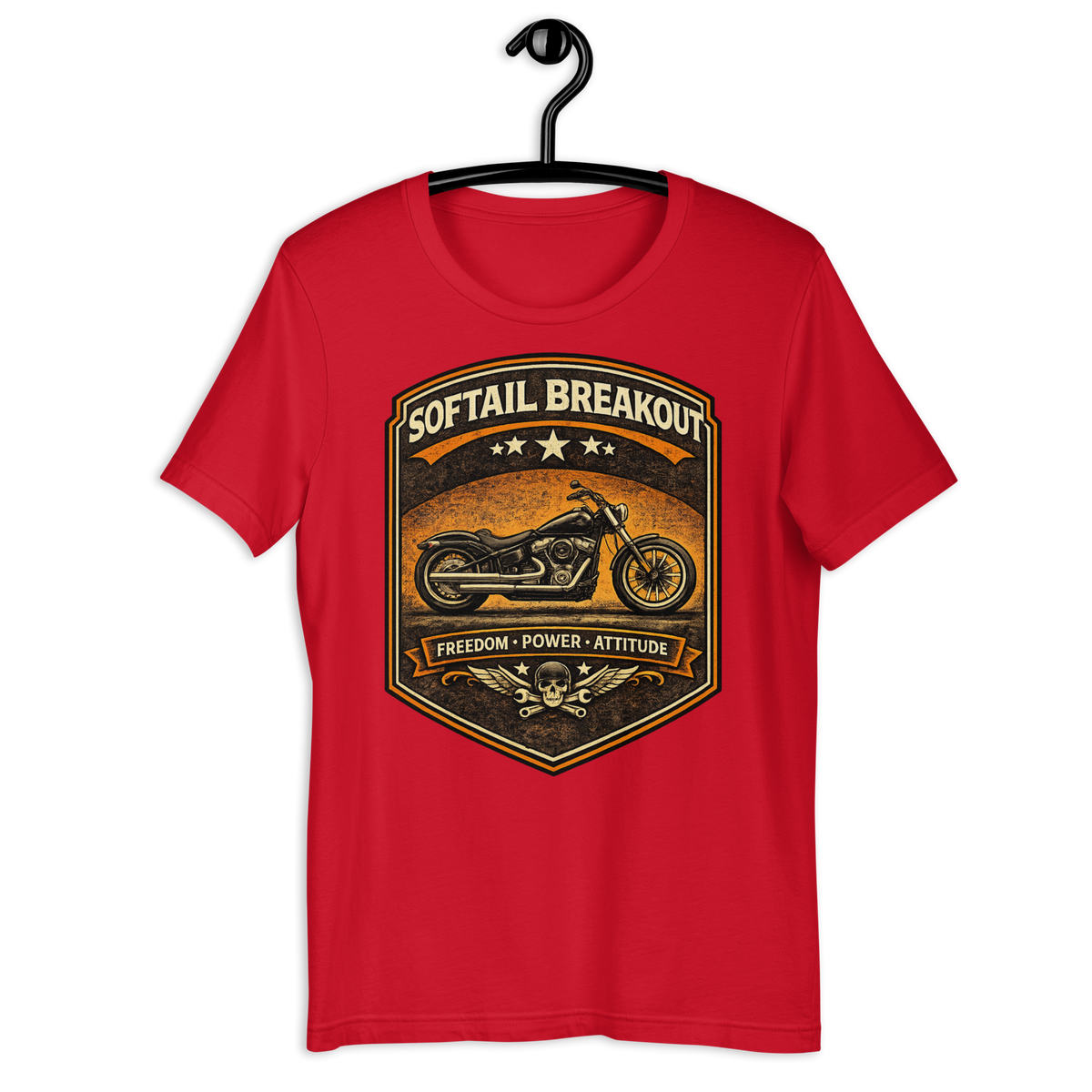 Softail Breakout Freedom Power Attitude Vintage Motorcycle Graphic Tee red t-shirt mockup
