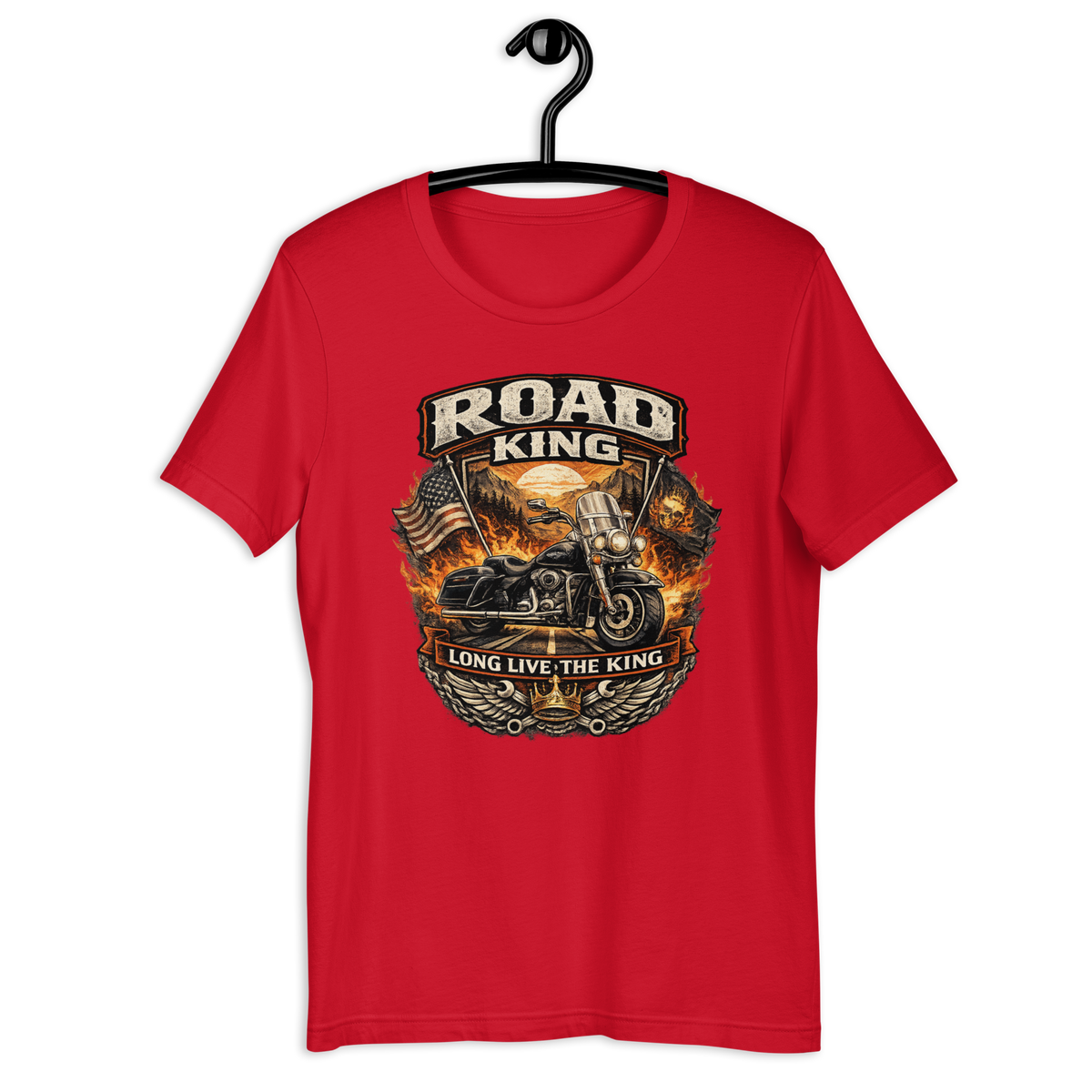 Road King Long Live The King Vintage Motorcycle Graphic Tee red t-shirt mockup