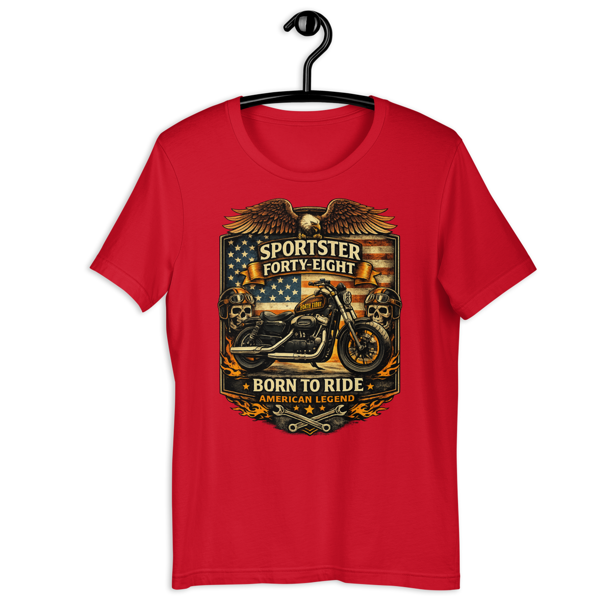 Sportster Forty-Eight Born To Ride American Legend Motorcycle Graphic Tee black unisex tee mockup