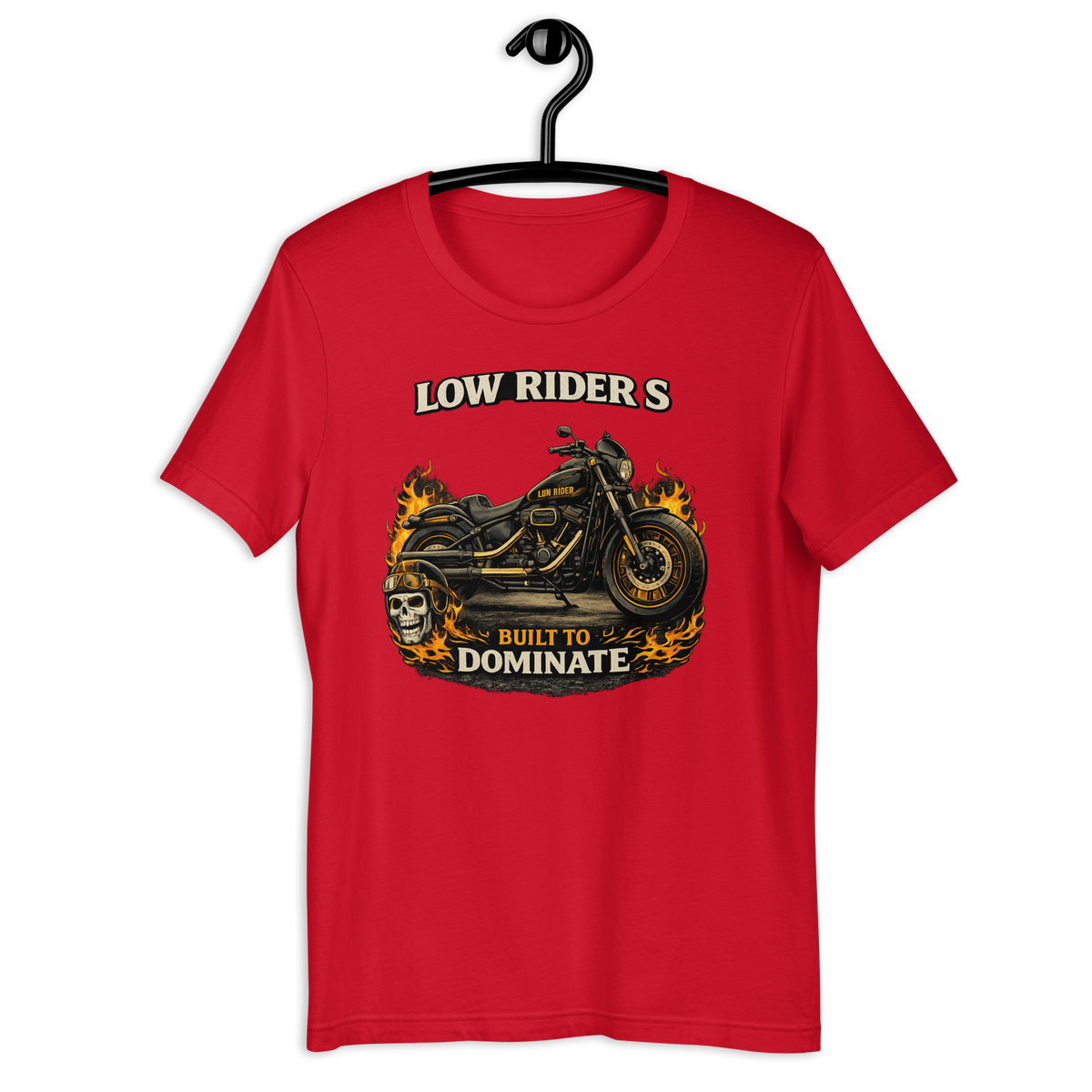 Low Rider S Built To Dominate Motorcycle Graphic Tee red t-shirt mockup