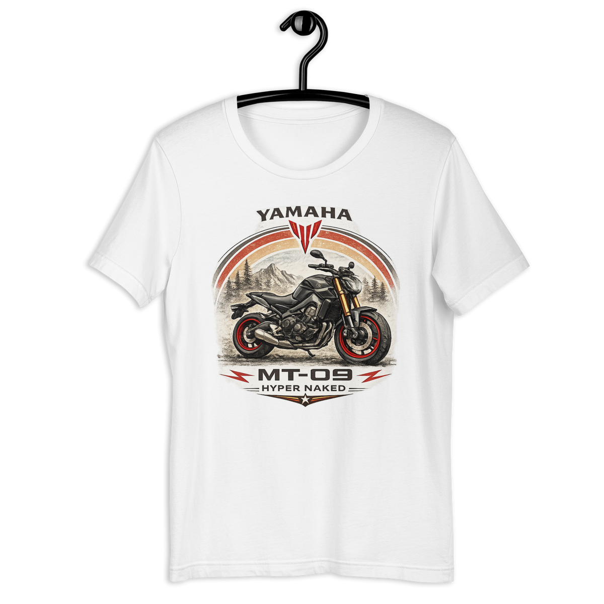 Yamaha MT-09 Hyper Naked Retro Motorcycle Graphic Tee white t-shirt mockup