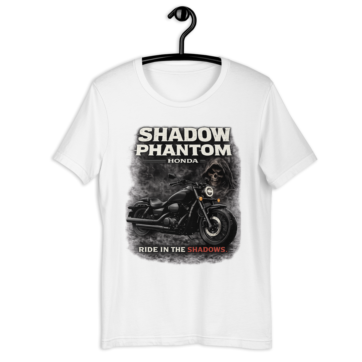 Shadow Phantom Ride In The Shadows Honda Motorcycle Graphic Tee white t-shirt mockup