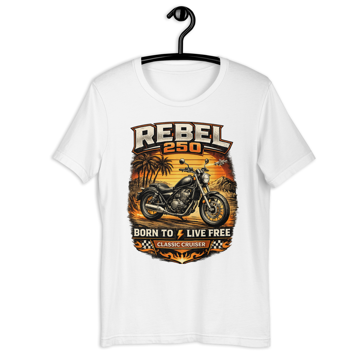 Rebel 250 Ride Fast Live Free Vintage Motorcycle Graphic Tee heather columbia blue t-shirt mockup