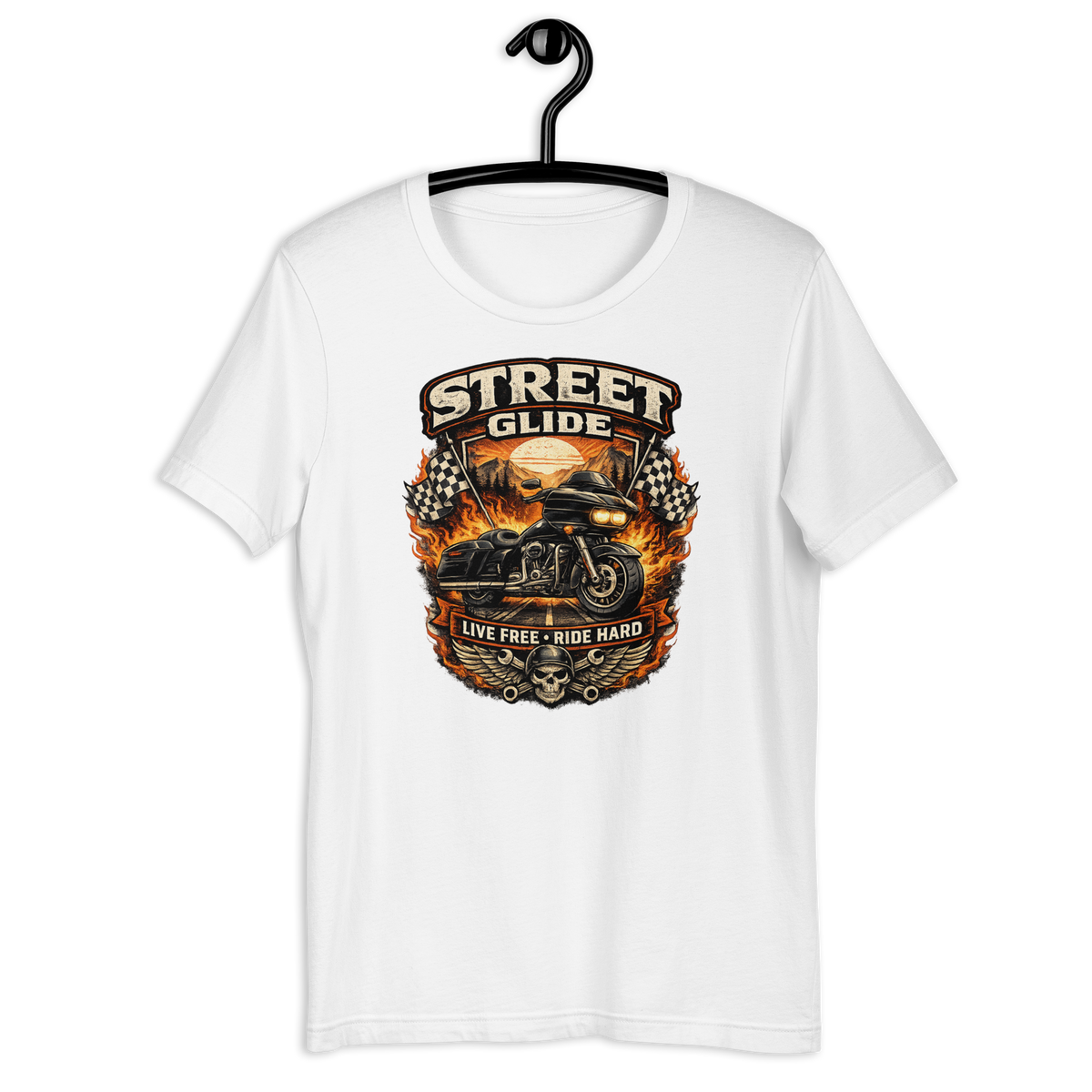 Street Glide Live Free Ride Hard Motorcycle Graphic Tee white t-shirt mockup