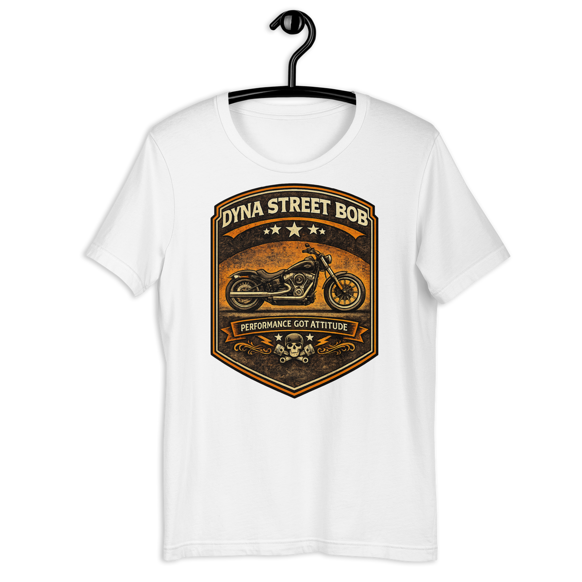 Dyna Street Bob Performance Got Attitude Vintage Motorcycle Graphic Tee white t-shirt mockup