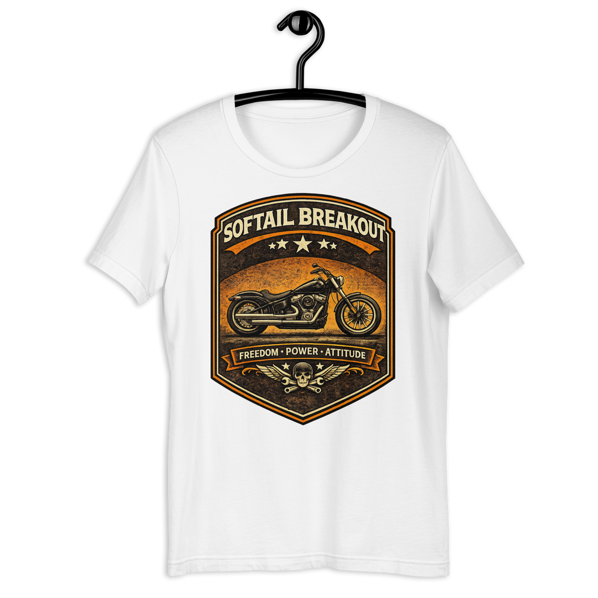 Softail Breakout Freedom Power Attitude Vintage Motorcycle Graphic Tee white t-shirt mockup