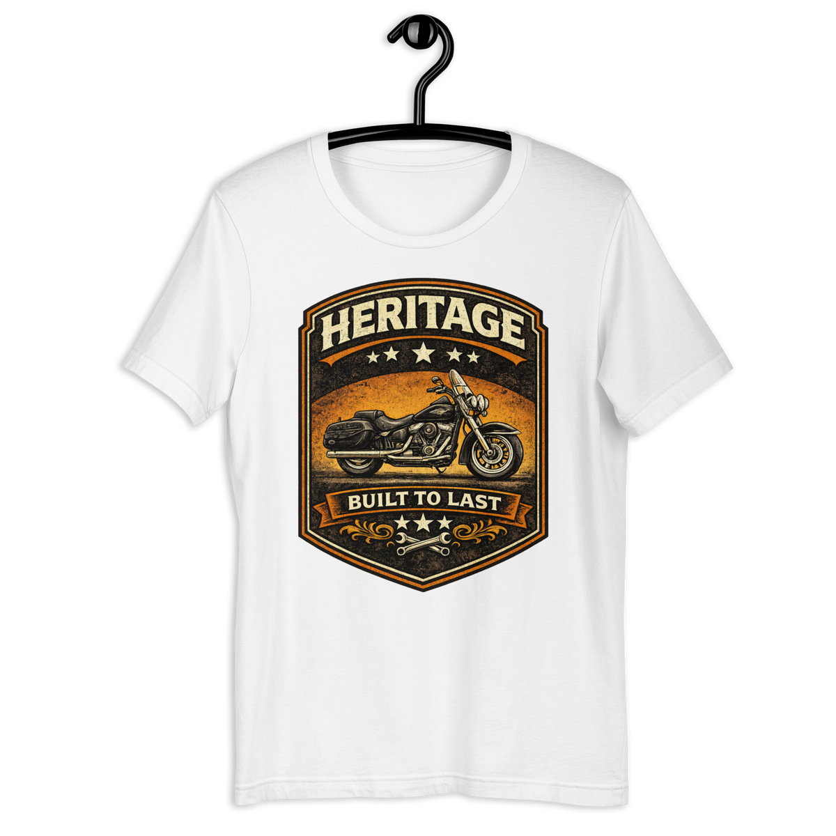 Heritage Built To Last Vintage Motorcycle Graphic Tee white t-shirt mockup