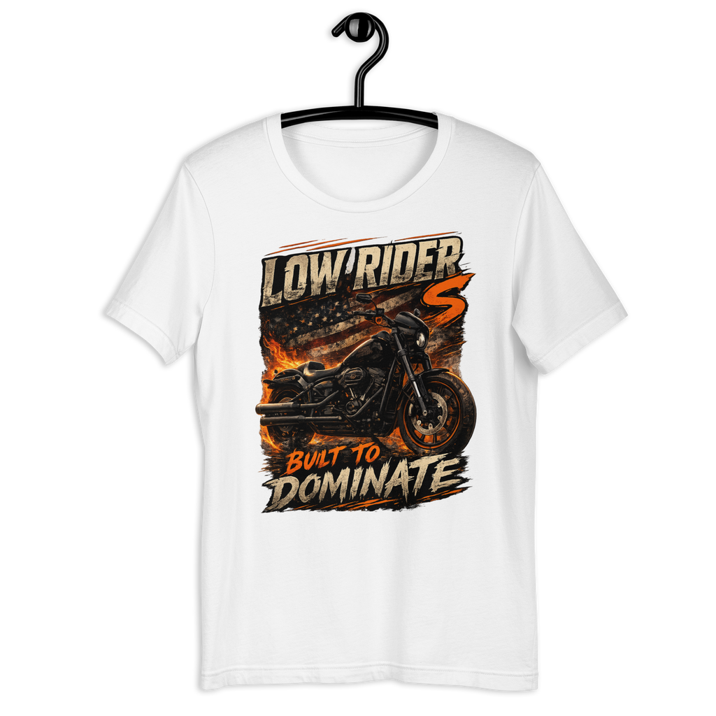 Low Rider S Built To Dominate American Flag Motorcycle Graphic Tee kelly green t-shirt mockup