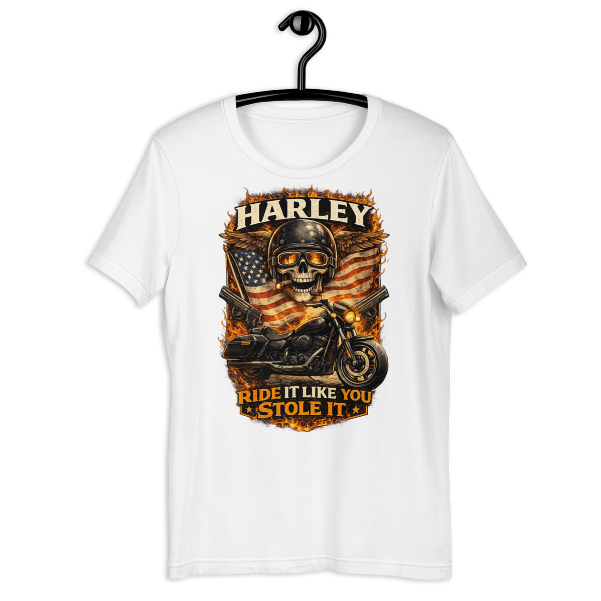 Ride It Like You Stole It Funny Motorcycle Graphic Tee heather columbia blue t-shirt mockup