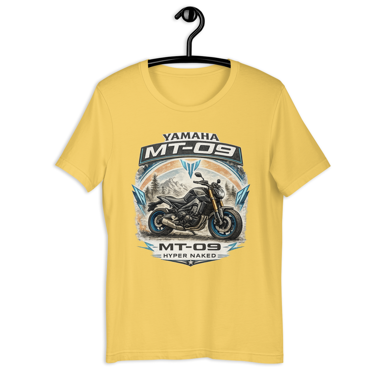 MT-09 Hyper Naked Yamaha Motorcycle Graphic Tee yellow t-shirt mockup